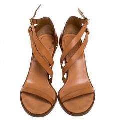 Chloe Tan Leather Double Ankle Strap Niko Sandals Size 38