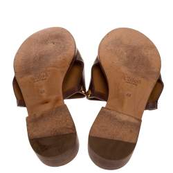 Pre Owned Chloe Brown Leather Slide Sandals Size 40