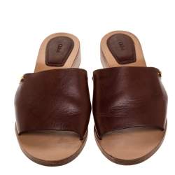 Pre Owned Chloe Brown Leather Slide Sandals Size 40