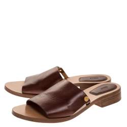 Pre Owned Chloe Brown Leather Slide Sandals Size 40