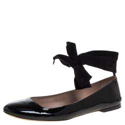 Pre Owned Chloé Black Patent Leather Ankle Wrap Ballet Flats Size 40.5