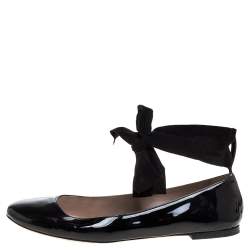 Pre Owned Chloé Black Patent Leather Ankle Wrap Ballet Flats Size 40.5