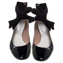 Pre Owned Chloé Black Patent Leather Ankle Wrap Ballet Flats Size 40.5