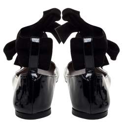 Pre Owned Chloé Black Patent Leather Ankle Wrap Ballet Flats Size 40.5