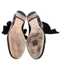 Pre Owned Chloé Black Patent Leather Ankle Wrap Ballet Flats Size 40.5