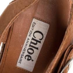 Pre Owned Chloe Brown Leather Wooden Wedge Buckle Sandals Size 37