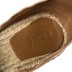 Pre Owned Chloe Beige Suede Scalloped Trim Lauren Ankle Wrap Espadrille Platform Wedge Sandals Size 38