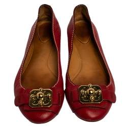 Pre Owned Chloe Red Leather Ballet Flats Size 39