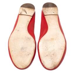 Pre Owned Chloe Red Leather Lauren Scalloped Ballet Flats Size 39.5