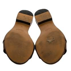 Pre Owned Chloe Golden Leather C Logo Flat Slides Size 36