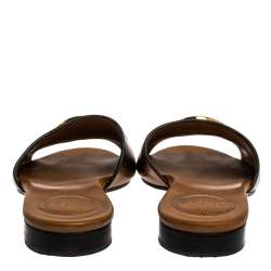 Pre Owned Chloe Golden Leather C Logo Flat Slides Size 36