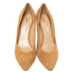 مملوكة مسبقًا Chloe Tan Suede Becky Pointed Toe Pumps Size 35