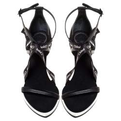Chloe Black Leather and Canvas Strappy Logo Pointed Toe Sandals Size 40.5
