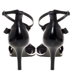 Chloe Black Leather and Canvas Strappy Logo Pointed Toe Sandals Size 40.5