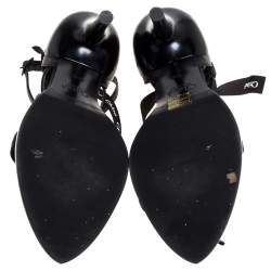 Chloe Black Leather and Canvas Strappy Logo Pointed Toe Sandals Size 40.5