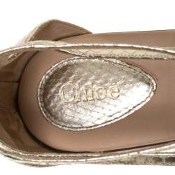 Pre Owned Chloe Gold Python Embossed Leather Strappy Ankle Zipper Flats Size 40