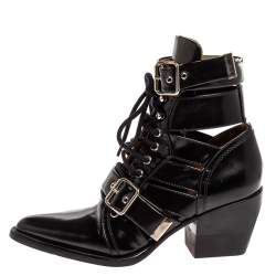 Pre Owned Chloe Black Leather Rylee Pointed Toe Boots Size 38