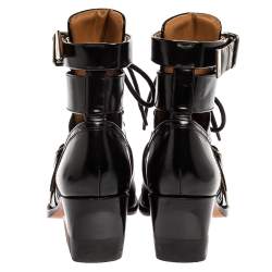 Pre Owned Chloe Black Leather Rylee Pointed Toe Boots Size 38