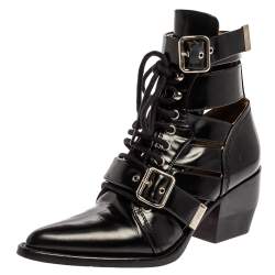 Pre Owned Chloe Black Leather Rylee Pointed Toe Boots Size 38