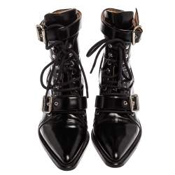 Pre Owned Chloe Black Leather Rylee Pointed Toe Boots Size 38