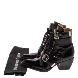 Pre Owned Chloe Black Leather Rylee Pointed Toe Boots Size 38