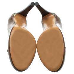 Pre Owned Chloe Brown Leather Crystal Embellished Round Toe Pumps Size 39