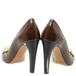 Pre Owned Chloe Brown Leather Crystal Embellished Round Toe Pumps Size 39