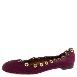 Pre Owned Chloe Purple Suede Lauren Scalloped Rivet Ballet Flats Size 38
