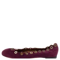 Pre Owned Chloe Purple Suede Lauren Scalloped Rivet Ballet Flats Size 38