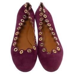 Pre Owned Chloe Purple Suede Lauren Scalloped Rivet Ballet Flats Size 38