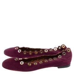 Pre Owned Chloe Purple Suede Lauren Scalloped Rivet Ballet Flats Size 38