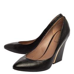 مملوكة مسبقًا حذاء كعب عالى كلوى إبزيم جلد منقوش أسود مقاس 36