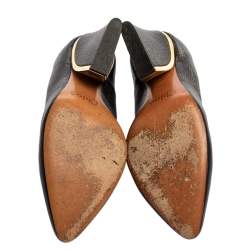 مملوكة مسبقًا حذاء كعب عالى كلوى إبزيم جلد منقوش أسود مقاس 36