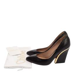 مملوكة مسبقًا حذاء كعب عالى كلوى إبزيم جلد منقوش أسود مقاس 36