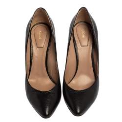 مملوكة مسبقًا حذاء كعب عالى كلوى إبزيم جلد منقوش أسود مقاس 36