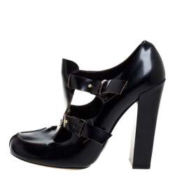 Pre Owned Chloe Black Leather Buckle Block Heel Pumps Size 39