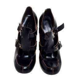 Pre Owned Chloe Black Leather Buckle Block Heel Pumps Size 39