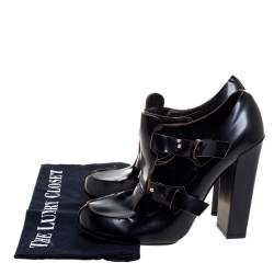 Pre Owned Chloe Black Leather Buckle Block Heel Pumps Size 39