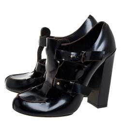 Pre Owned Chloe Black Leather Buckle Block Heel Pumps Size 39