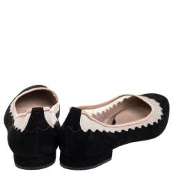 Chloe Black Suede And Mesh Scallop Tulle Ballet Flats Size 36.5
