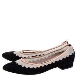 Chloe Black Suede And Mesh Scallop Tulle Ballet Flats Size 36.5