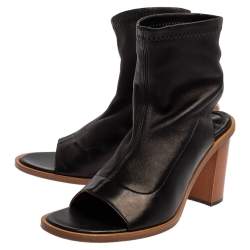 Chloe Black Leather Open Toe Block Heel Ankle Length Sandals Size 39