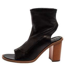 Chloe Black Leather Open Toe Block Heel Ankle Length Sandals Size 39