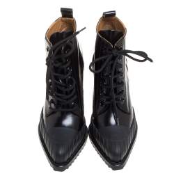 Pre Owned Chloé Black Leather Rylee Rubber Cap Toe Lace Up Ankle Boots Size 36