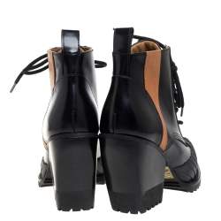 Pre Owned Chloé Black Leather Rylee Rubber Cap Toe Lace Up Ankle Boots Size 36