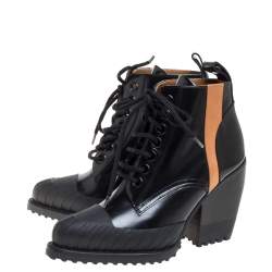 Pre Owned Chloé Black Leather Rylee Rubber Cap Toe Lace Up Ankle Boots Size 36