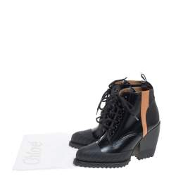Pre Owned Chloé Black Leather Rylee Rubber Cap Toe Lace Up Ankle Boots Size 36
