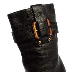 Pre Owned Chloe Black Leather Mid-Calf Buckle Boots Size 38