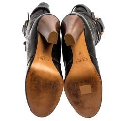 Pre Owned Chloe Black Leather Mid-Calf Buckle Boots Size 38