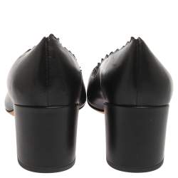Pre Owned Chloe Black Leather Lauren Scallop Trim Block Heel Pumps Size 37